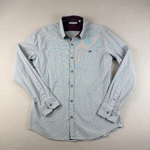 7 Diamonds Coasting Mens Medium Blue Micro Chevron Stretch Button Down Shirt